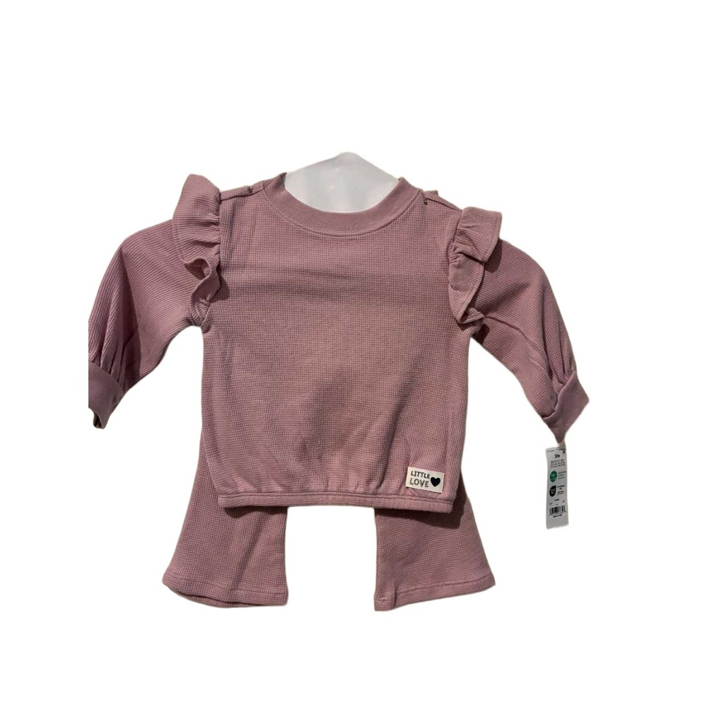 Carters Child of Mine Baby Girl 12M Waffle Knit Ruffle Top Flare Pants Set Mauve
